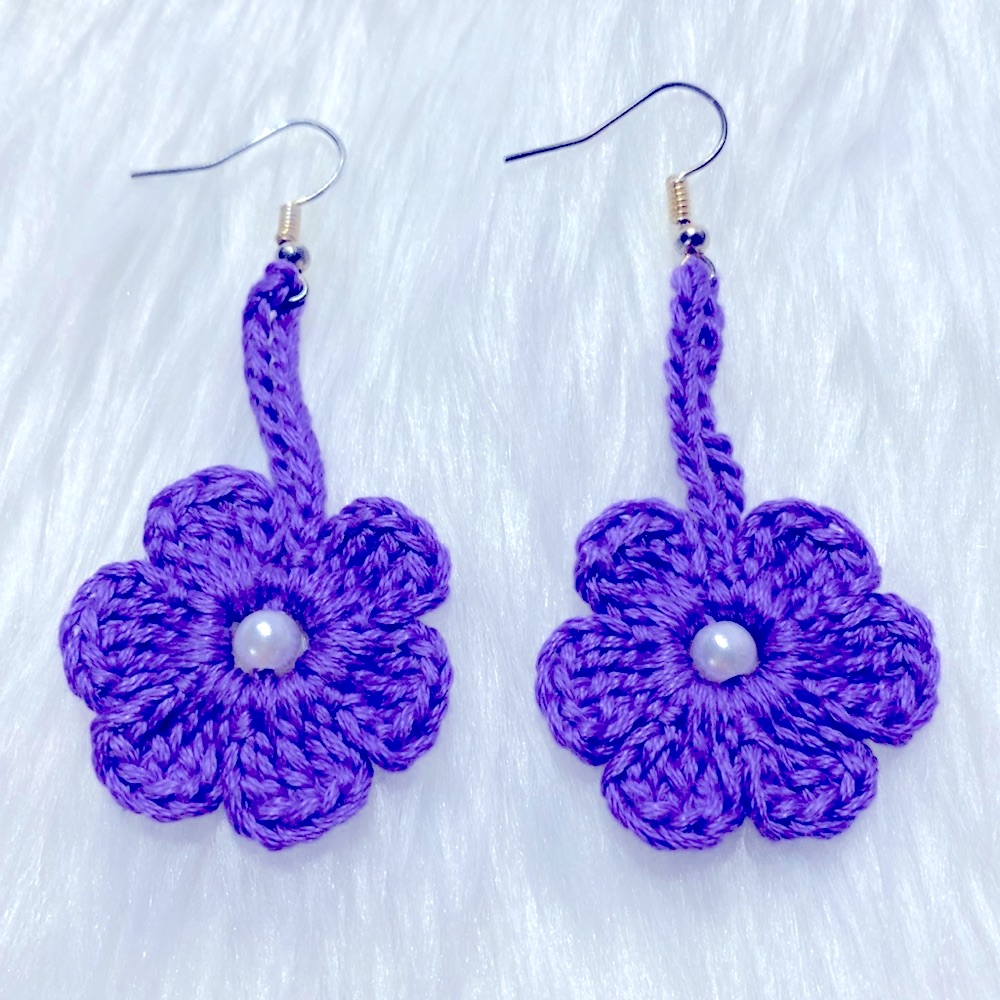 New Handmade Crochet Lavender/ Purple Flower Earrings One Of A Kind !